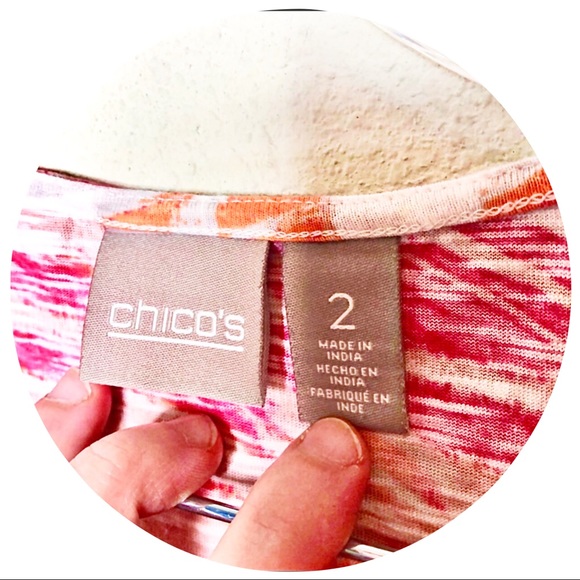 Chico's VIBRANT Peasant Blouse Sz 2 - Picture 6 of 7